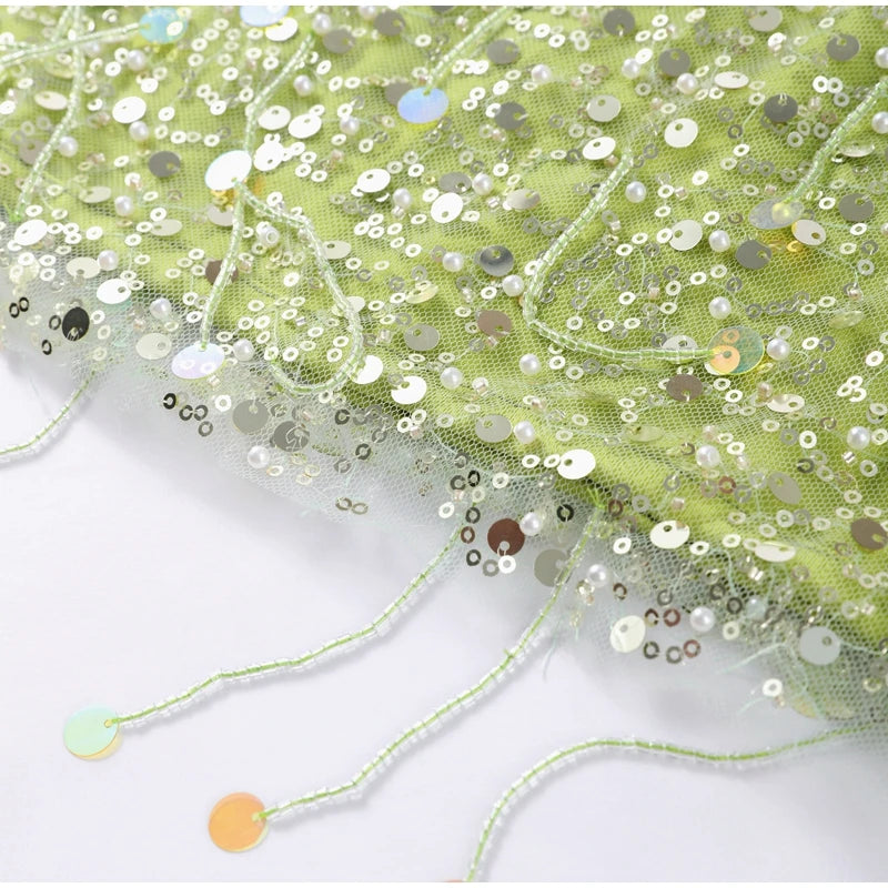 Emerald Hand Beaded Mini Skirt